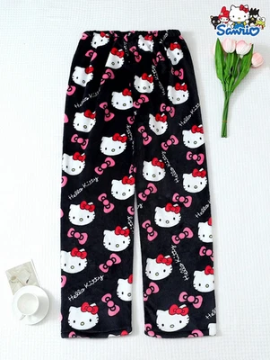 Pantalones de pijama festivos de lana Hello Kitty invierno térmicos pijamas acogedores fondo regalo de Navidad Foto 1 de 4