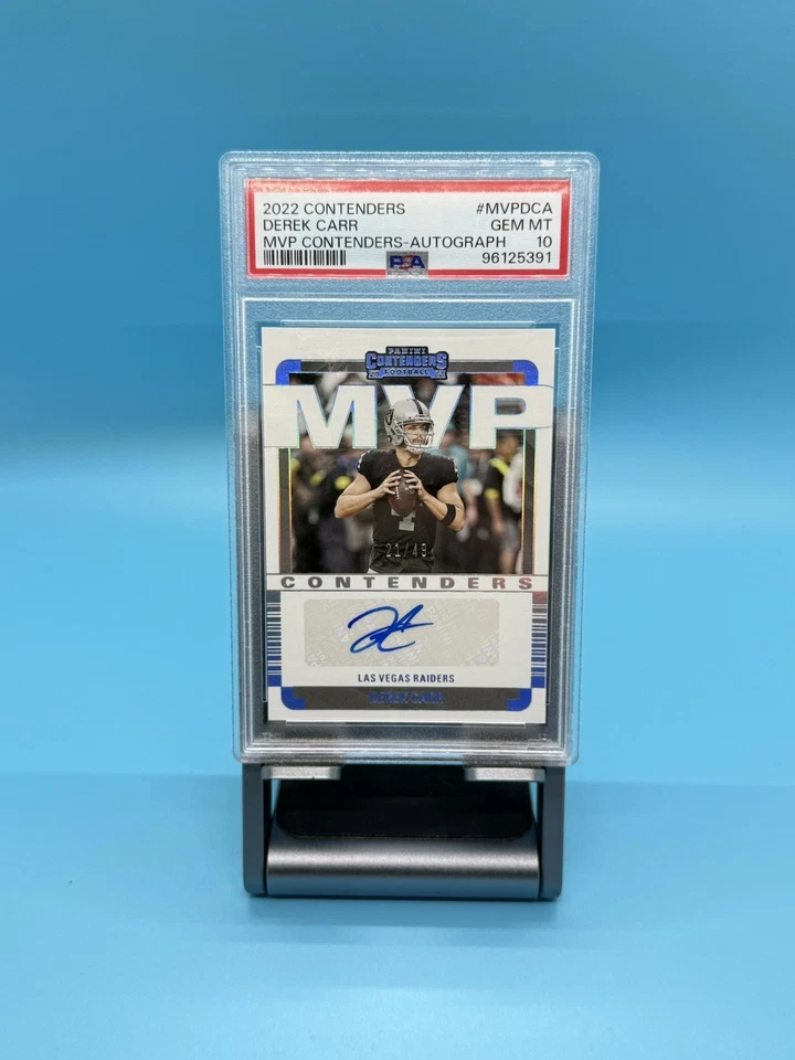 2022 Panini Contenders MVP Contenders Autographs #14 DEREK CARR Auto /49 PSA 10 - Image 1 of 2