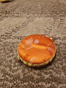Two Sided Round Shaped Padded Silk Embroidered Make-up Mirror Compact Orange - Picture 1 of 3