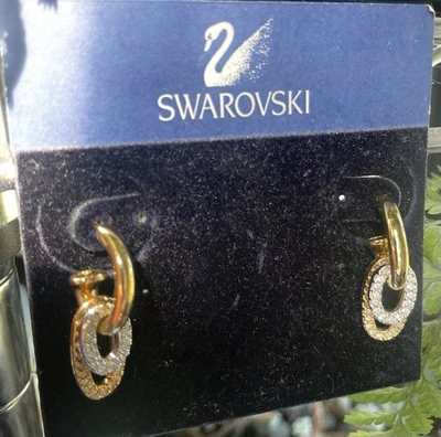 Brincos de argola oval duplo tom dourado e cristal transparente Swarovski  - Imagem 1 de 4