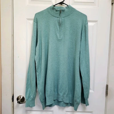 LL Bean Green Cotton Cashmere Pullover Quarter Zip Sweater 275554 Mens XXL Tall - Image 1 of 4