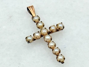 Antiker viktorianischer Kreuzanhänger mit Saatperlen 12 Karat Gold gefüllt - Bild 1 von 4