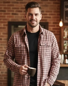 Brothers and Sons Herren braun orange kariert Langarm Button Down Hemd 2XL EUC - Bild 1 von 9