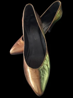 Tacones Bandolino Vintage Metálicos Bronce Dorado Cuero Mujer Talla 6.5 Foto 1 de 4
