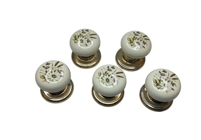 Vintage Gainsborough Hardware Porcelain Drawer Knob Daisy Motiff Ivory Gold Part - Image 1 of 4