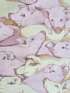 Vintage Allover Schweine Stoff rosa Baumwollstoff Traditionen Bauernhaus - 70" L x 44" B - Bild 1 von 5