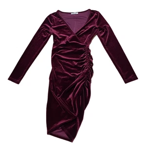 Guberry Velour Red Velvet Bodycon Dress Women XS Y2k Burgundy Jewel Fairy Ruched - Picture 1 of 23