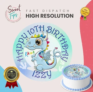PASTEL DE CUMPLEAÑOS COMESTIBLE REDONDO DRAGON DECORACIÓN PERSONALIZADA - Imagen 1 de 4