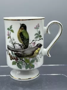 Royal Crown Porcelain Pedestal Gold Trim Tea Coffee Cup Mug 2 Birds On Branch - Picture 1 of 8