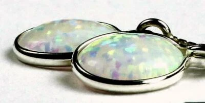 925 Sterling Silver Threader Earrings, Created White Opal, SE005 - Image 1 of 3