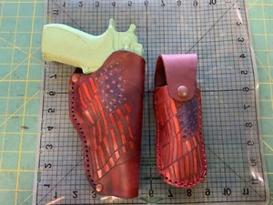 Handmade Smith and Wesson 5906 Cross Draw Holster & 2 Mag pouches US Carvings - Picture 1 of 4