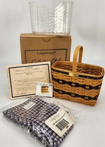 Longaberger 1999 Collectors Club JW Miniature Bread & Milk Basket~Liner~Prot~Box Cover