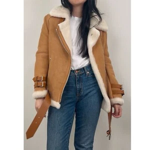 Acne Studios Velocite Lamb Shearling in Tan and White Shearling Jacket - Picture 1 of 8