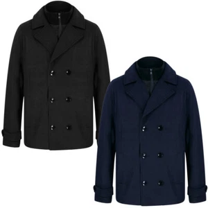 Tokyo Laundry Mens Peacoat Faux Wool Reefer Coat Jacket Smart Formal Work Office - Picture 1 of 7