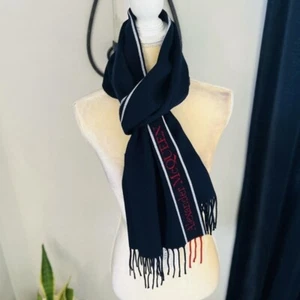 ALEXANDER MCQUEEN Fringe Wool & Cashmere Scarf, Navy/Red, Designer, NWT - Picture 1 of 14