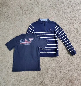 Boy's Vineyard Vines Pullover Jacket + Classic Logo Shirt American Flag Size 16 - Picture 1 of 6