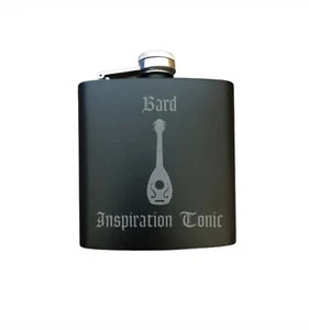 D&D Gifts Bard Inspiration Tonic Engraved Stainless Steel Flask Funny Nerdy Gift - Picture 1 of 5