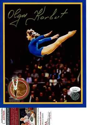 Gold Medalist Olga Korbut  autographed 8x10 flying thur air photo JSA certified* - Image 1 of 2