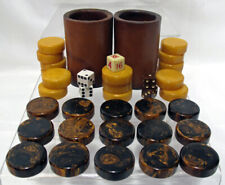 Vintage BAKELITE Backgammon Checkers GAME PIECES Marbleized Brown & Butterscotch