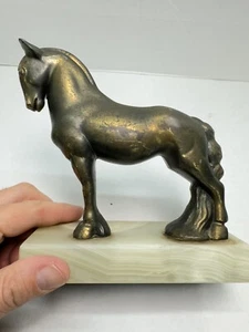 Antique BRONZE HORSE FIGURE Stone Base Equestrian Figurine Equine Sculpture Vtg - Picture 1 of 20