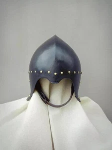 Medieval Halloween Knight Steel Blackened Sallet Helmet LARP Reenactment - Picture 1 of 5