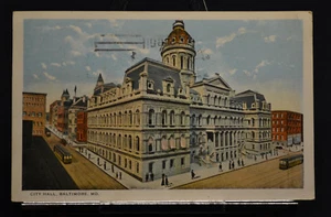 Rathaus und Trolleys Baltimore Maryland MD 1924 Postkartenansicht - Bild 1 von 3