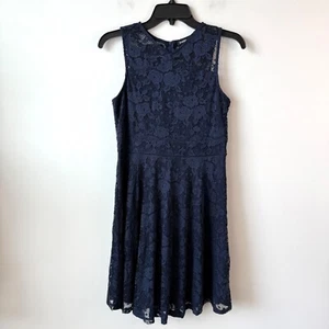 Zunie Lace Fit & Flare Dress Size 16 Girls Navy Blue Sleeveless - Picture 1 of 6