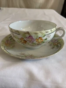 Platillo taza vintage Japón flores rosa naranja - Imagen 1 de 7