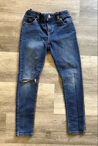 Wonder Nation Girls Size 8 Denim Adjustable Jean Blue Distressed - Picture 1 of 7