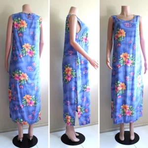 Havana Jacks Cafe L Midi Dress Shift Column Blue Tropic Floral Sleeveless Rayon - Picture 1 of 11