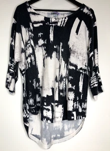 DKNY Womens Sz Large Gray Ivory Sweater Tie Dye Paint Splatter High-Low Hem - Picture 1 of 7