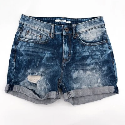 American Rag CIE Shorts Womens 3 Blue Denim Cuffed Distressed Ripped Mid Rise - Image 1 of 4