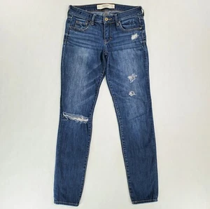 Pantalones de mezclilla para mujer Abercrombie & Fitch A&F súper ajustados elásticos tiro bajo desgastados 0 - Imagen 1 de 11
