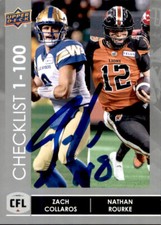 Zach Collaros Signed 2022 Upper Deck CFL Football card 199 Winnipeg Blue Bombers