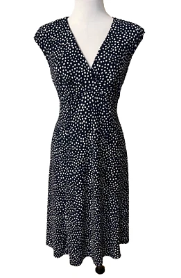 Vestido Chaps Ralph Lauren L Grande Azul Marfil Lunares Funda Elástica Lavable Foto 1 de 4