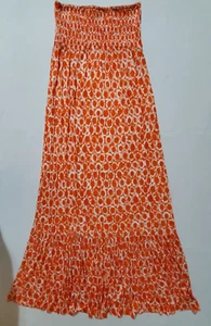 Michael Kors Kleid Damen L Orange Weiß Trägerlos Maxi Rüschensaum Sommer Strand - Bild 1 von 3