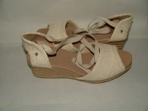 NEW WOB UGG ESPADRILLE WEDGE SIZE 8.5 B WHITE LEATHER SOLID #540 - Picture 1 of 8