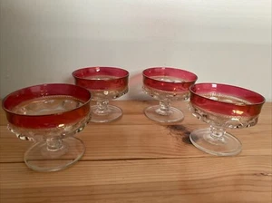4 Vintage Indiana Glass Kings Crown Thumbprint Ruby Sherbet Dishes - Picture 1 of 12