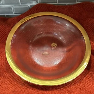Florentine 13 1/2” Gold Rimmed Glass Serving Bowl Made in Italy - Picture 1 of 7