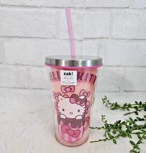 Hello Kitty Valentines Day Double Wall Tumbler With Straw 17 oz CVS ZAK NEW - Picture 1 of 10