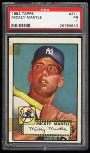 1952 Topps Baseball New York Yankees Mickey Mantle HOF ROOKIE RC Card #311 PSA 1