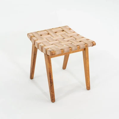 C. 1951 Jens Risom for Knoll Stool 667-W Maple w/ Webbed Canvas Fabric w/ Label - Image 1 of 4