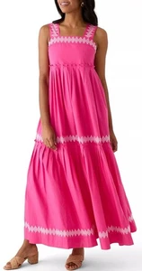 NWT Summer Pink Maxi Embroidered Sleeveless Ric Rac Dress Size Large - Picture 1 of 5