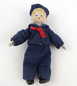 Vntg Russ Porcelain Mini Sailor Doll Dollhouse Furniture Toy Doll Collector 5" T - Picture 1 of 7
