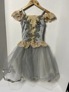 Ballerina Dress Kids Size 8 Gray Gold Flowers Sleeveless - Picture 1 of 14