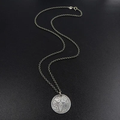 Старинный серебро детализированный лысый орел передняя голова монета круглый подвеска - Изображение 1 из 4