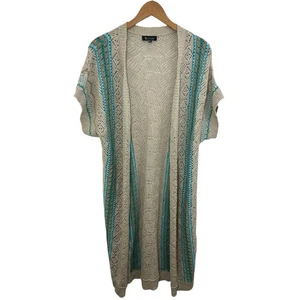 Cardigan spolverino all'uncinetto festival grande beige hippie manica corta boho Lagenlook - Foto 1 di 7