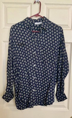 Blusa De Colección Anne Klein Para Mujer 8 Geométrica 100% Seda Gran Tamaño Slouchy Artística Y2K Foto 1 de 4