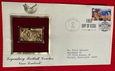 22k Gold First Day Issue Stamps Legendary Football Coaches "Vince Lombardi" - Image 1 of 4