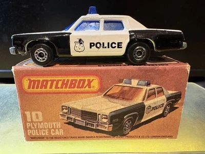 Matchbox Lesney Superfast MB10 Grey Base Plymouth Police Car W/Box RARE HF L-34C - Image 1 of 4